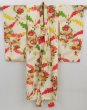 Photo7: 4805T03z420 Vintage Japanese Kimono Jinken Girl's  Flowers Sand beige (7)