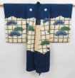 Photo8: 4805T05z390 Vintage Japanese Kimono Silk Boy's  Hawk Dark navy (8)