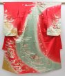 Photo1: 4805T07z960 Vintage Japanese Kimono Silk Girl's  Flying crane Red (1)