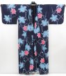 Photo8: 4805T08z450 Vintage Japanese Kimono Cotton YUKATA Flower Dark navy (8)