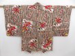 Photo2: 4805T10z440 Vintage Japanese Kimono Silk MEISEN HAORI Flower Brown (2)