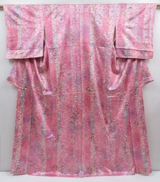 Photo1: 4805T14z950  Japanese Kimono Silk KOMON Flowers Dull pink (1)