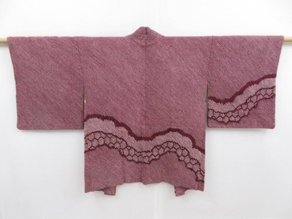 Photo1: 4806T01z460 Vintage Japanese Kimono Silk SHIBORI HAORI  Dark grape (1)