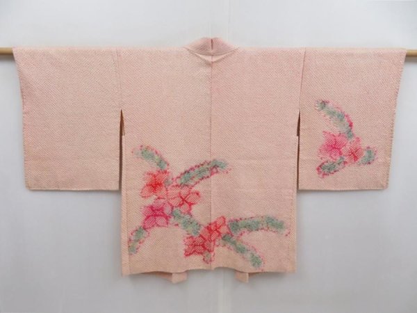 Photo1: 4806T02z510 Vintage Japanese Kimono Silk SHIBORI HAORI Flower Pink (1)