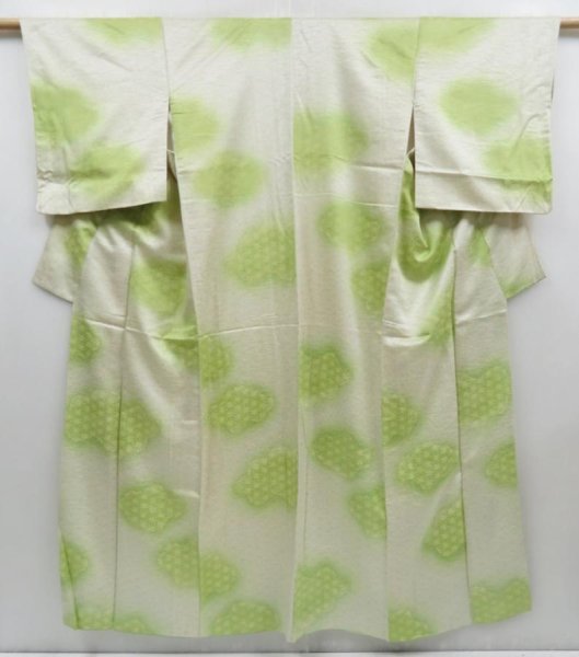 Photo1: 4806T10z690 Vintage Japanese Kimono Silk KOMON Hemp Soft green (1)