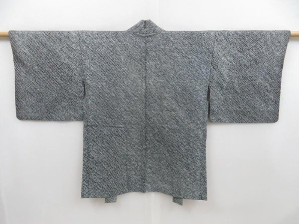 Photo1: 4809T01z460 Vintage Japanese Kimono Silk SHIBORI HAORI  Dark navy (1)