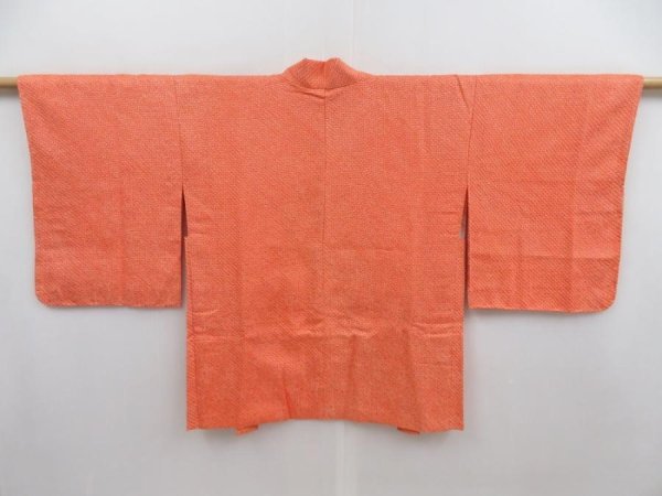 Photo1: 4809T03z390 Vintage Japanese Kimono Silk SHIBORI HAORI  Dark orange (1)