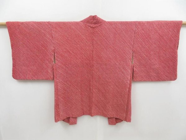 Photo1: 4809T07z460 Vintage Japanese Kimono Silk SHIBORI HAORI  Dark red (1)