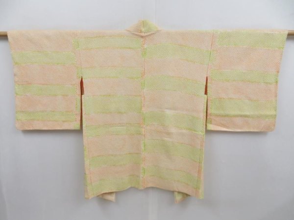 Photo1: 4810T06z510 Vintage Japanese Kimono Silk SHIBORI HAORI  Cream-Orange (1)