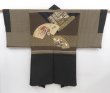 Photo2: 4810T07z760 Vintage Japanese Kimono Silk Men's HAORI Kabuki Black (2)