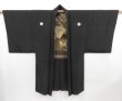 Photo4: 4810T07z760 Vintage Japanese Kimono Silk Men's HAORI Kabuki Black (4)