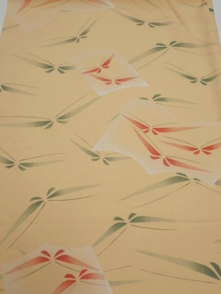 Photo1: 2A01z60  Japanese Kimono Silk  FABRIC Butterfly Light orange 40.9x14.2 (1)