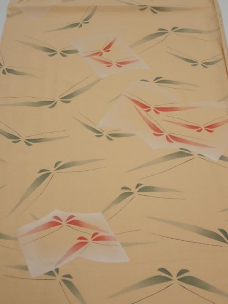 Photo1: 2A02z60  Japanese Kimono Silk  FABRIC Butterfly Light orange 40.9x14.0 (1)