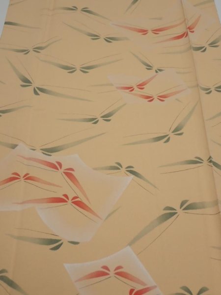 Photo1: 2A03z90  Japanese Kimono Silk  FABRIC Butterfly Light orange 63.0x14.2 (1)