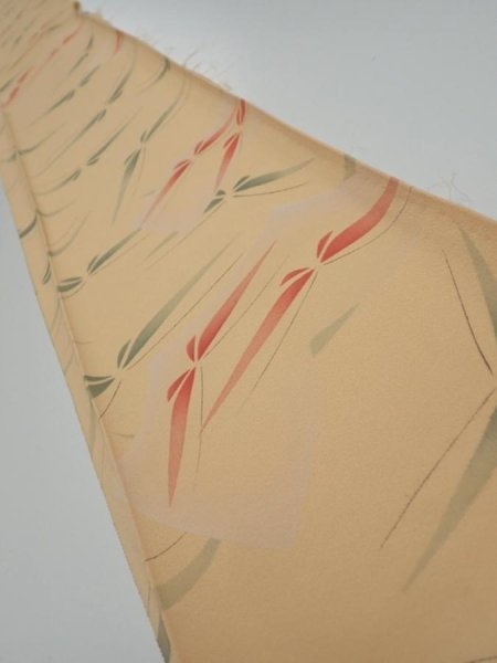 Photo1: 2A07z40  Japanese Kimono Silk  FABRIC Butterfly Light orange 55.9x7.1 (1)