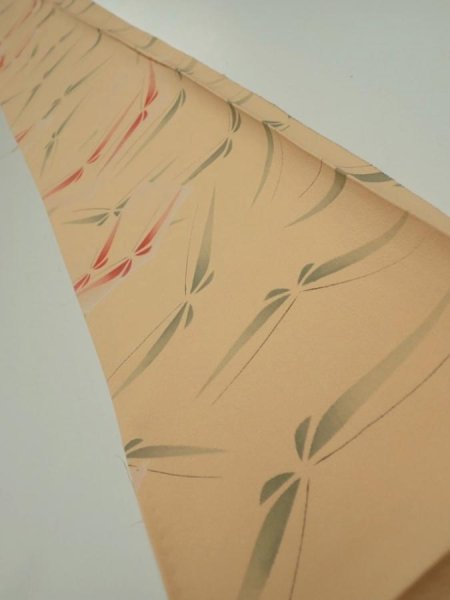 Photo1: 2A08z40  Japanese Kimono Silk  FABRIC Butterfly Light orange 55.9x7.1 (1)