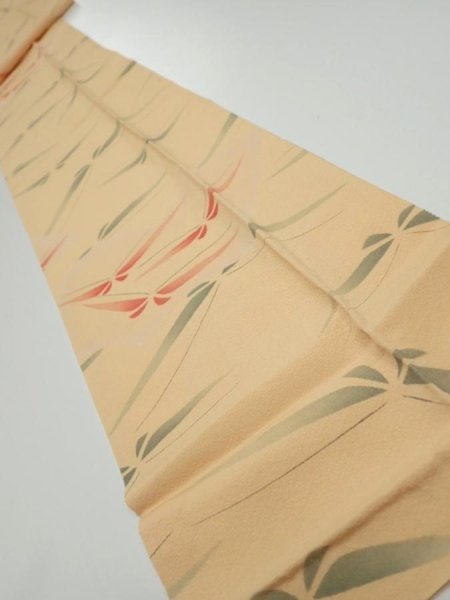 Photo1: 2A09z50  Japanese Kimono Silk  FABRIC Butterfly Light orange 76.4x7.1 (1)