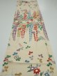 Photo5: 2A02z60  Japanese Kimono Silk  FABRIC Flowers Off-white 47.2x14.8 (5)