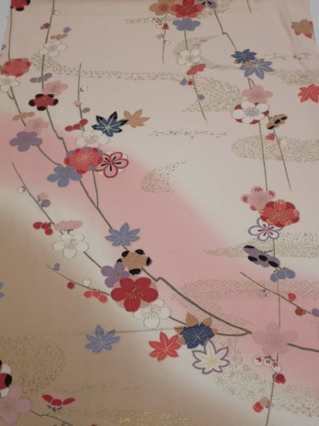 Photo1: 2B02z60  Japanese Kimono Silk  FABRIC Plum blossom Light pink 42.5x14.6 (1)