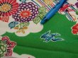 Photo8: 1V04z100  Japanese Kimono Crepe Silk  FABRIC Kyo-bingata Green 66.1x14.6 (8)