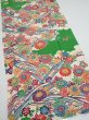 Photo2: 1V05z100  Japanese Kimono Crepe Silk  FABRIC Kyo-bingata Green 66.1x14.6 (2)