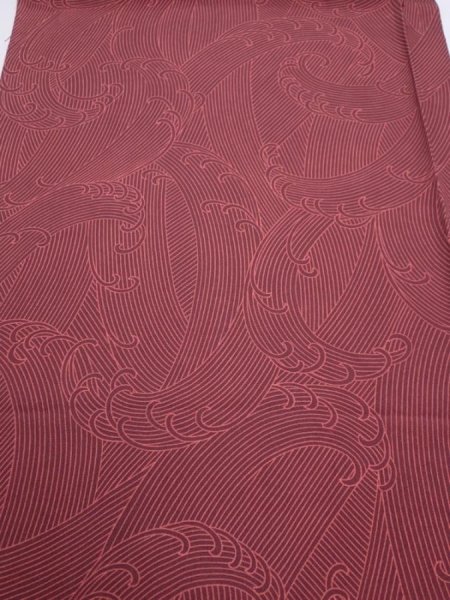 Photo1: 1V02z60  Japanese Kimono Silk  FABRIC Tidal wave Brown 42.9x14.6 (1)