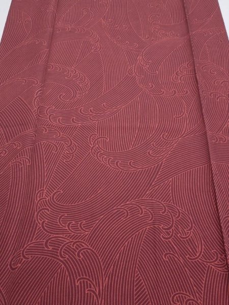 Photo1: 1V03z90  Japanese Kimono Silk  FABRIC Tidal wave Brown 60.6x14.6 (1)