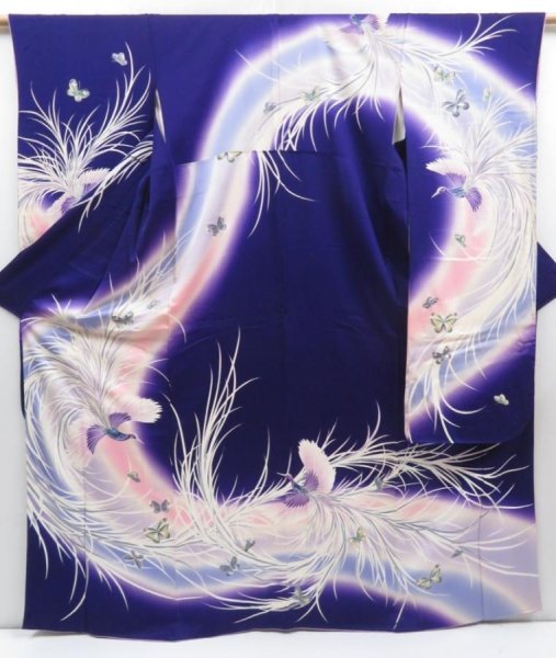 Photo1: 4811T05z1120  Japanese Kimono Silk FURISODE Phoenix Purple (1)