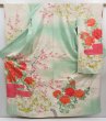 Photo1: 4811T08z930 Vintage Japanese Kimono Silk FURISODE Peony Pistachio green (1)