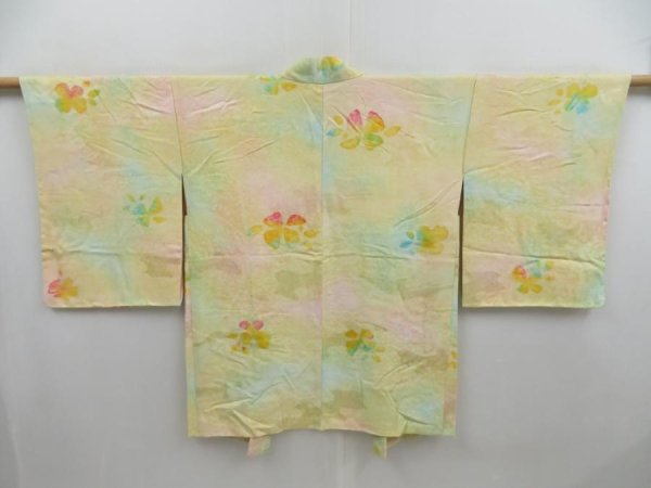 Photo1: 4812T02z650 Vintage Japanese Kimono Silk HAORI Flower Straw yellow (1)