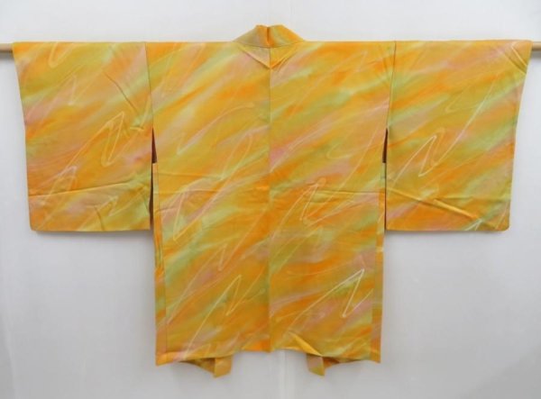 Photo1: 4812T06z580 Vintage Japanese Kimono Silk HAORI  Dark yellow (1)