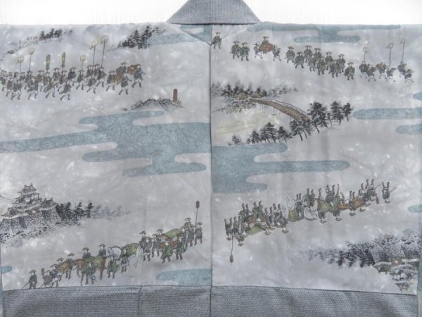 Photo1: 4812T08z790 Vintage Japanese Kimono Blend silk Men's HAORI Daimyogyoretsu Gray (1)