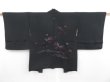 Photo1: 4813T05z540 Vintage Japanese Kimono Silk HAORI Flowers Black (1)