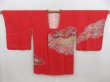 Photo5: 4816T01z570 Vintage Japanese Kimono Silk HAORI COAT Flowers Red-Pink (5)