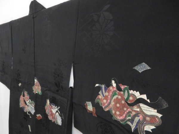 Photo1: 4816T03z420 Vintage Japanese Kimono Silk HAORI Princess Black (1)