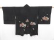 Photo2: 4816T03z420 Vintage Japanese Kimono Silk HAORI Princess Black (2)