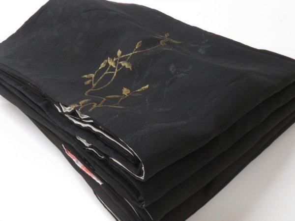 Photo1: 102BH01z30 Vintage Japanese Kimono Silk BLACK HAORI 5pcs FREE SHIPPING (1)