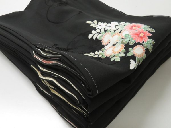 Photo1: 102BH03z26 Vintage Japanese Kimono Silk BLACK HAORI 5pcs FREE SHIPPING (1)