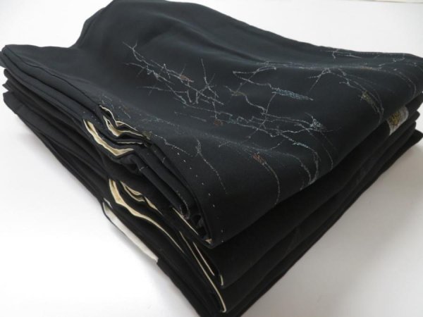 Photo1: 102BH04z26 Vintage Japanese Kimono Silk BLACK HAORI 5pcs FREE SHIPPING (1)