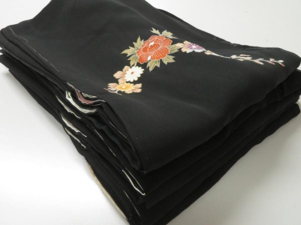 Photo1: 102BH08z29 Vintage Japanese Kimono Silk BLACK HAORI 5pcs FREE SHIPPING (1)