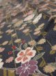 Photo4: 2R10z30  Japanese Kimono Silk  FABRIC Sakura Dark gray 38.6x7.1 (4)