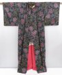 Photo8: 4817T04z810 Vintage Japanese Kimono Silk OSHIMA TSUMUGI Flowers Black (8)