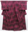 Photo1: 4817T05z840 Vintage Japanese Kimono Silk TSUMUGI  Wine red (1)