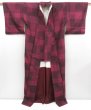 Photo8: 4817T05z840 Vintage Japanese Kimono Silk TSUMUGI  Wine red (8)