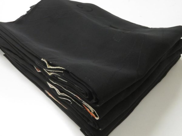 Photo1: 103BH04z Vintage Japanese Kimono Silk BLACK HAORI 5pcs FREE SHIPPING (1)