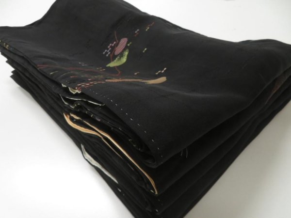 Photo1: 103BH09z Vintage Japanese Kimono Silk BLACK HAORI 5pcs FREE SHIPPING (1)