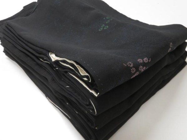 Photo1: 103BH10z Vintage Japanese Kimono Silk BLACK HAORI 5pcs FREE SHIPPING (1)