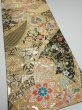 Photo2: 1D01z180  Japanese Kimono Silk Obi FABRIC material Tsuru Gold 48.4x12.0 (2)