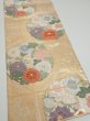 Photo2: 1D01z260 Vintage Japanese Kimono Silk Obi FABRIC material Peony Gold 52.8x12.2 (2)