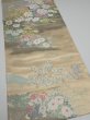 Photo2: 1D01z210  Japanese Kimono Silk Obi FABRIC material Flowers Cream-Gold 52.0x12.4 (2)